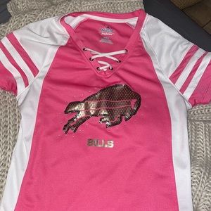 Pink sparkly short sleeved Buffalo Bills jersey